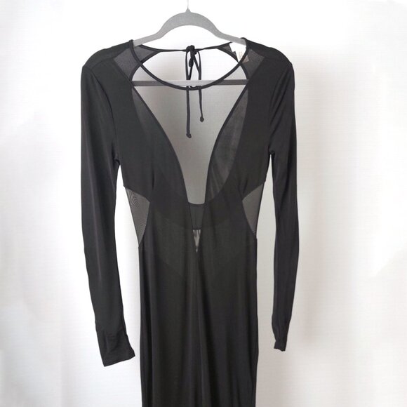 NWOT H&M Black Maxi Dress Sheer Inserts Open Back Backless Evening Formal Vampir - Picture 3 of 11